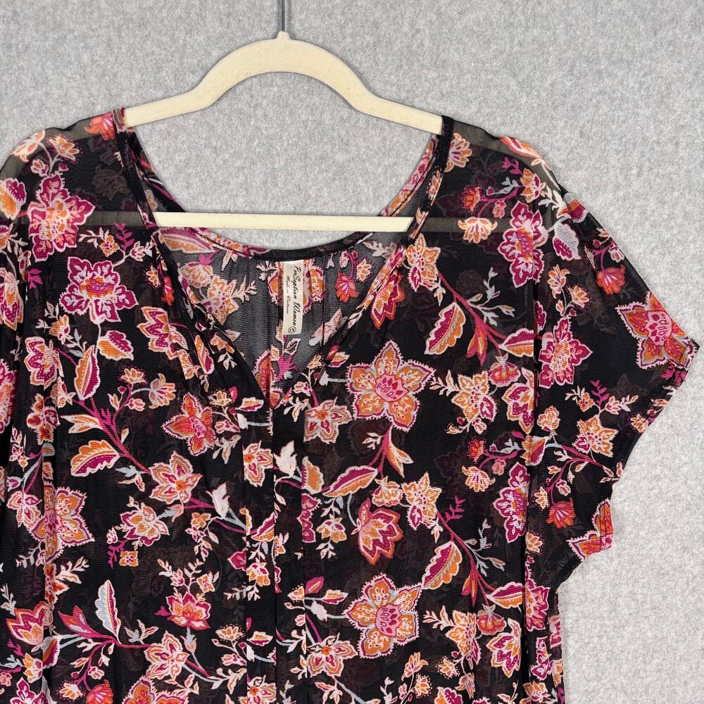 PerSeption Sheer Top 1X Pink‎ Orange Paisley Mesh Romantic Feminine Dark Boho - Picture 2 of 10
